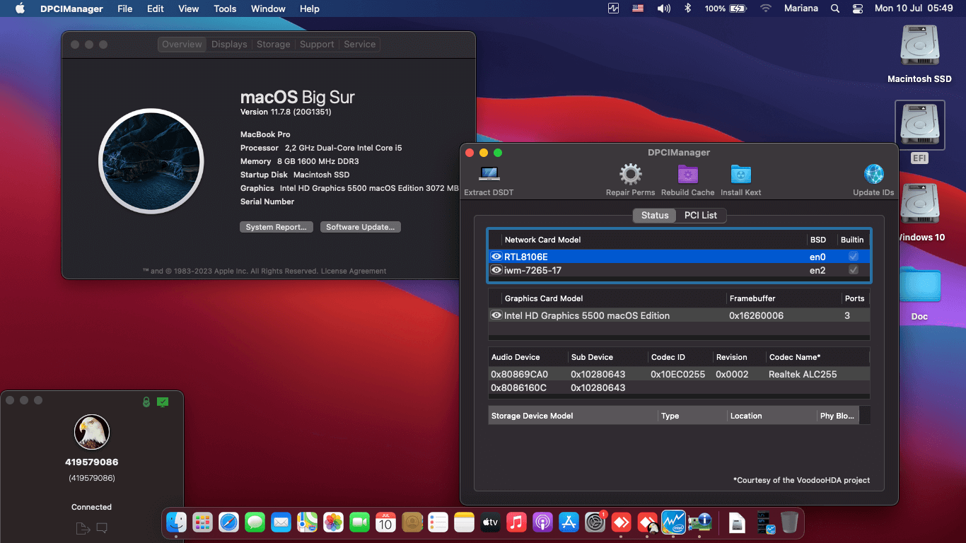 Success Hackintosh macOS Big Sur 11.7.8 Build 20G1351 in Dell Inspiron 14-5448 Touchscreen